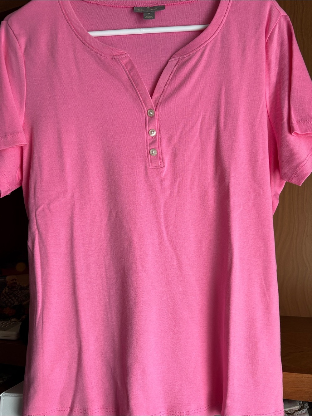 Women’s Pink 100% Cotton Short-Sleeve Henley Top by Style&Co. PL